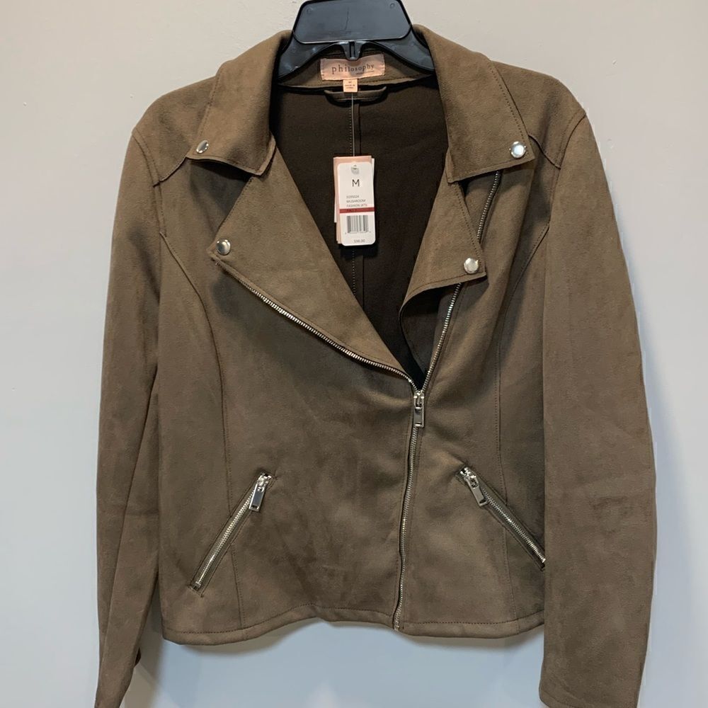 Nwt’s Philosophy Faux leather moto brown/ jacket mushroom fashion - Picture 4 of 14